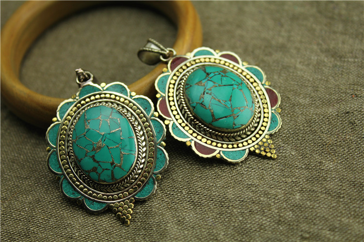 Handmade Turquoise Brass Beautiful Necklace Pendants